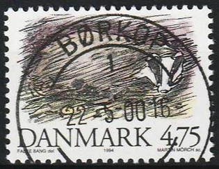 FRIMÆRKER DANMARK | 1994 - AFA 1077 - Truede danske dyr - 4,75 Kr. Grævling - Pragt Stemplet Børkop